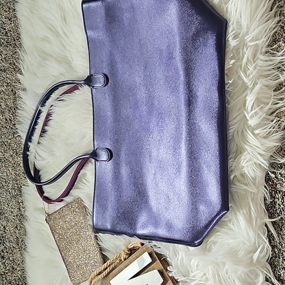 Bath & Body Works Shiny Navy Tote Bag with Gold Sparkle Pouch - Picture 1 of 12